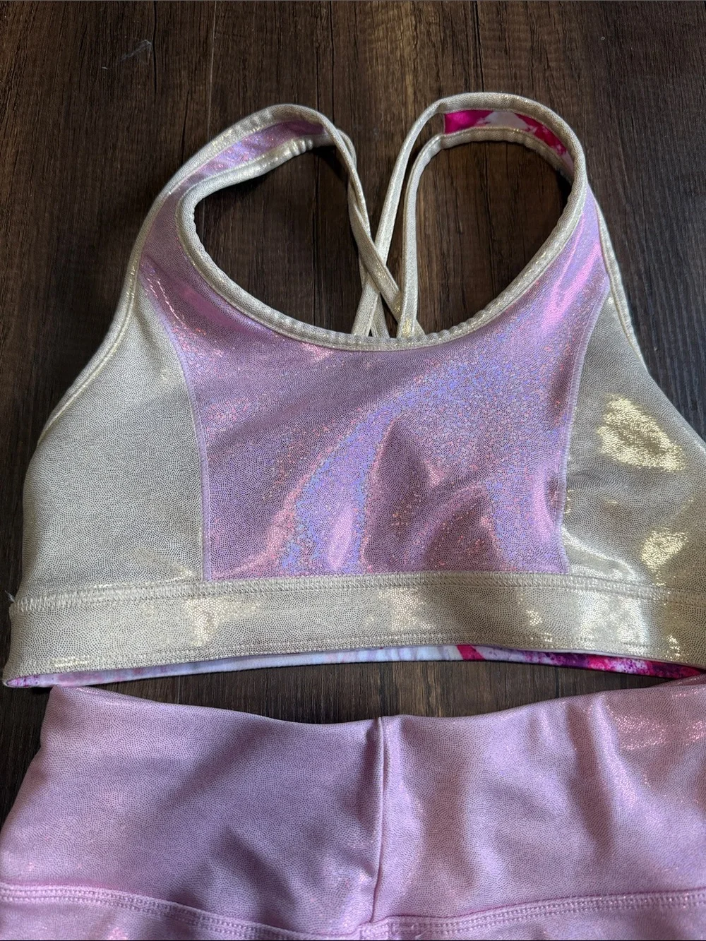 Justice Pink Shimmer Bike‎ Shorts with Pink Watercolor Sports Bra
